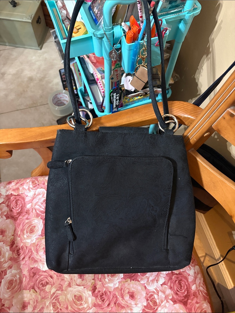 Worthington Black Shoulder Tote with Front Zip Pocket